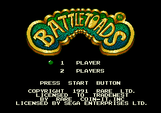 Battletoads title screen for Sega Mega Drive